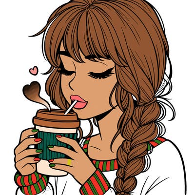 realistic girl drinking coffee
