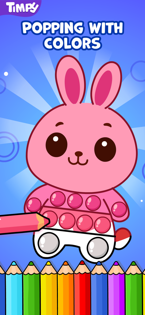 Pop It Games For 2 Year Olds - Un personaje de conejito rosa con barriga pop-it siendo coloreado en un juego educativo para niños pequeños