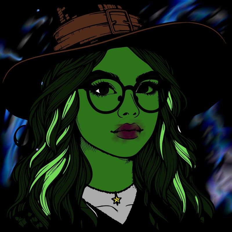 a witch with glasses realistic