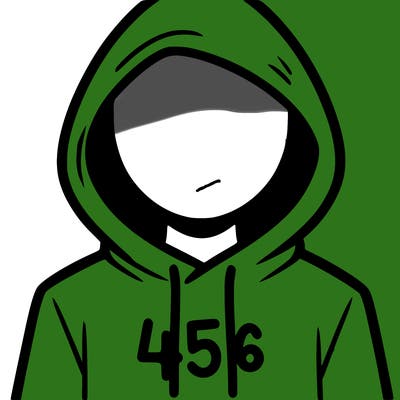 a person with non face waering a hoodie with a 456 symbol