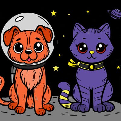 cat dog in space