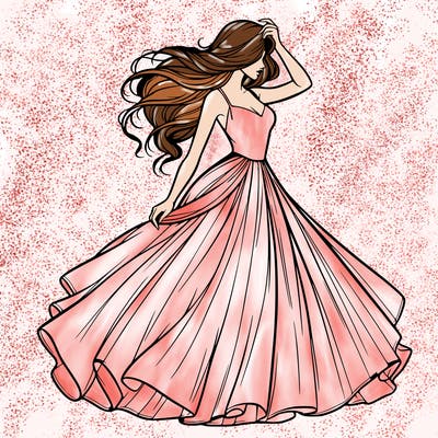 realistic woman with dress flowing in the wind