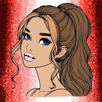 realistic girl with a ponytail on her hair and lips