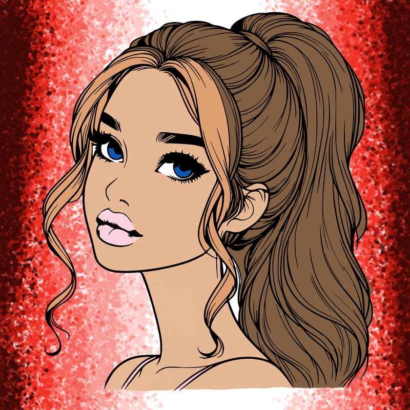 realistic girl with a ponytail on her hair and lips