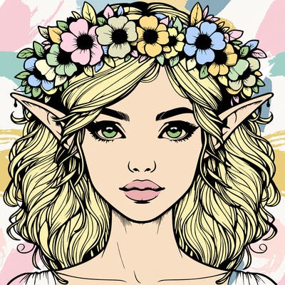 realistic female elf with flower crown