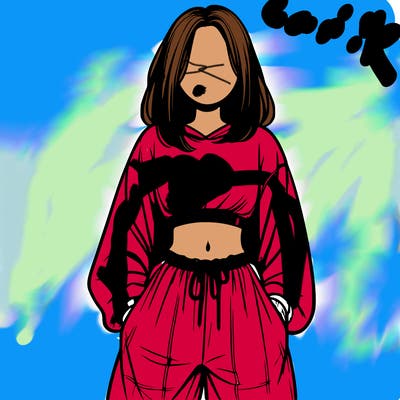 realistic girl faceless with baggy pants and a crop top