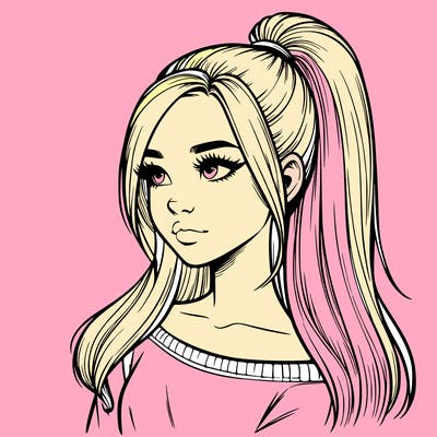 realistic girl with a high ponytail