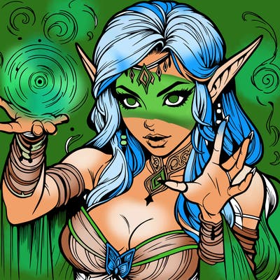 realistic scary beautiful elf sorceress casting spell