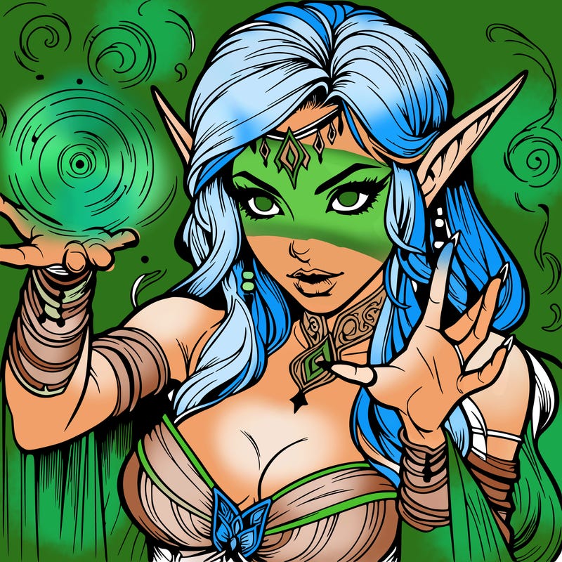 realistic scary beautiful elf sorceress casting spell