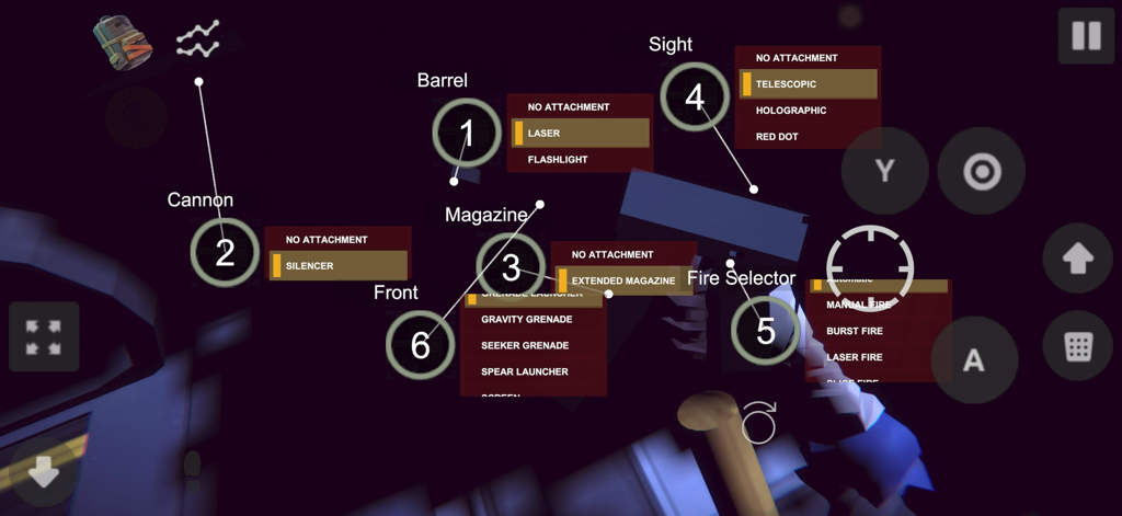 In game weapon customization menu for The Mutiny featuring tactical gun attachments and part upgrades