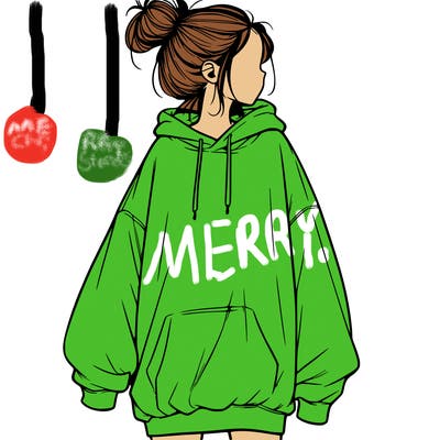 realistic girl with a oversized sweatshirt on and a bun