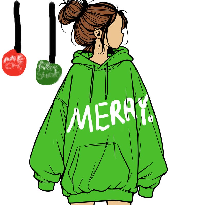 realistic girl with a oversized sweatshirt on and a bun