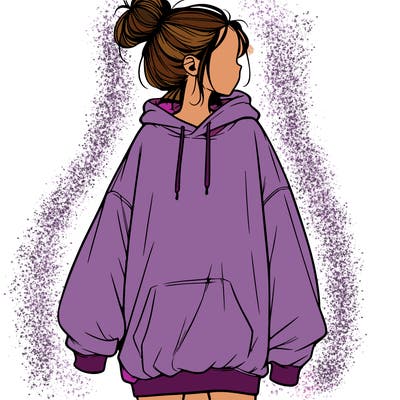 realistic girl with a oversized sweatshirt on and a bun