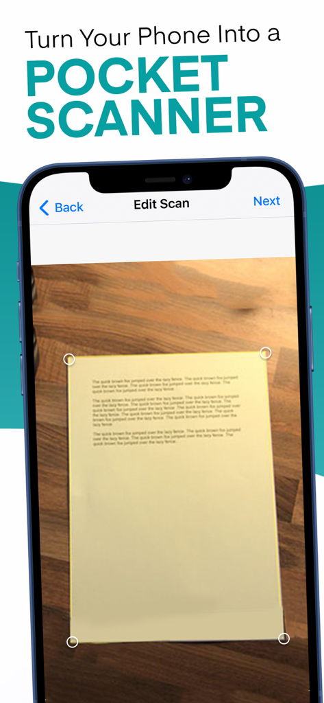 QR Code Scanner & QR Reader - Mobile app screen showing the pocket scanner feature for digitizing paper documents and receipts