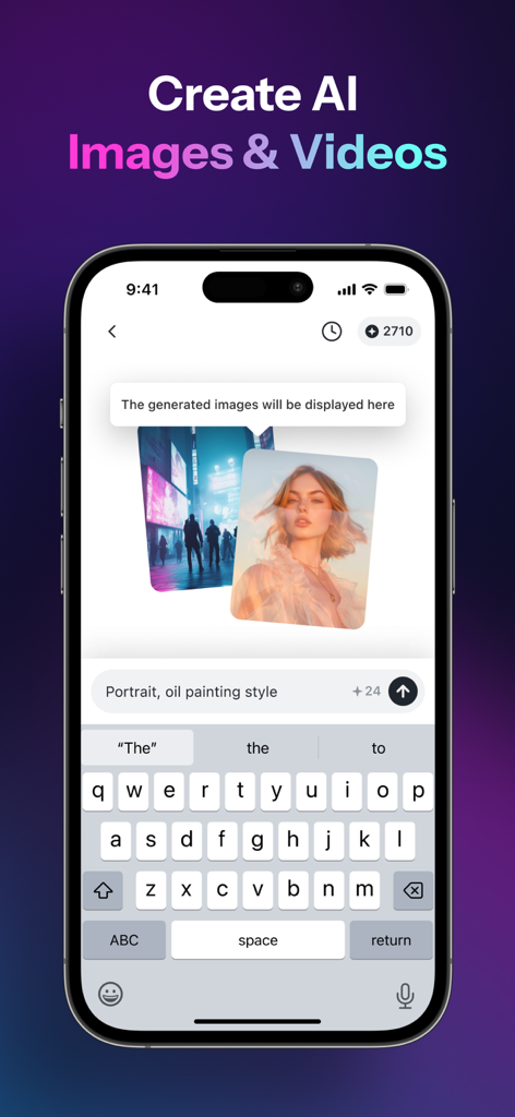 Monica AI: Ultimate AI Assist - Interface de l'application Monica AI pour créer des images et des vidéos IA à partir d'invites textuelles