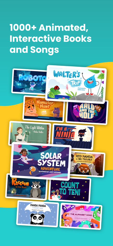 BOOKR Class Learn English - Una colección de más de 1000 libros y canciones animados e interactivos para niños que aprenden inglés.