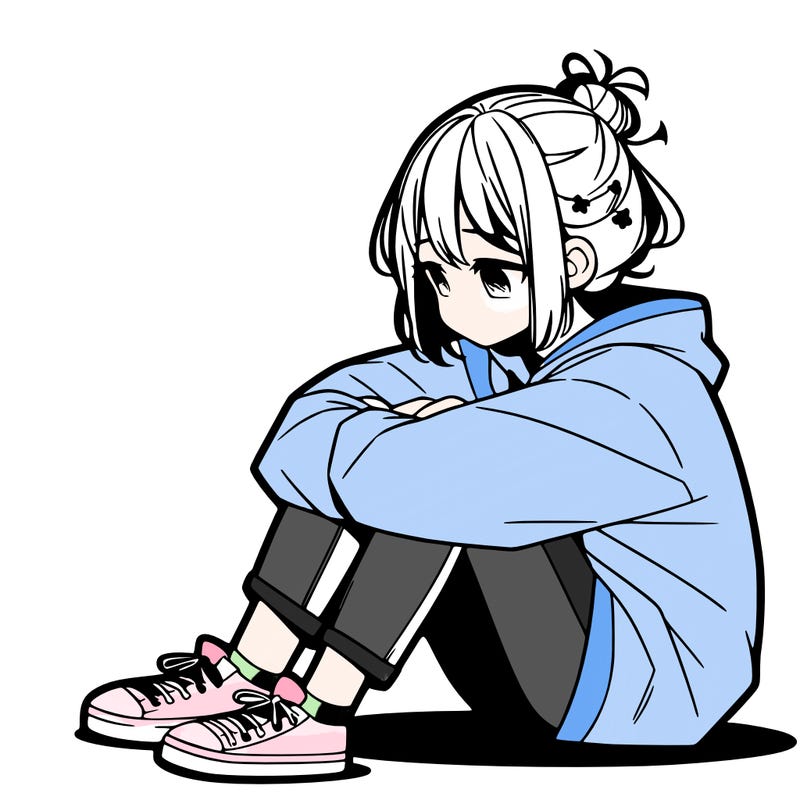 sad anime girl sitting alone