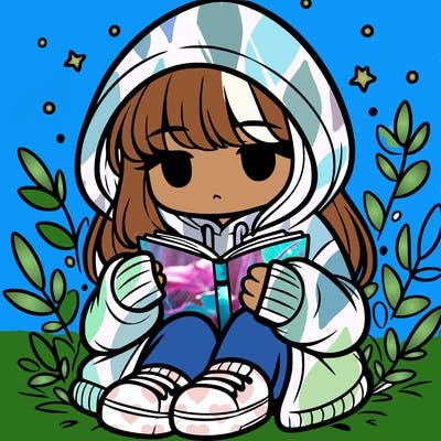 girl in oversized hoodie reading a book