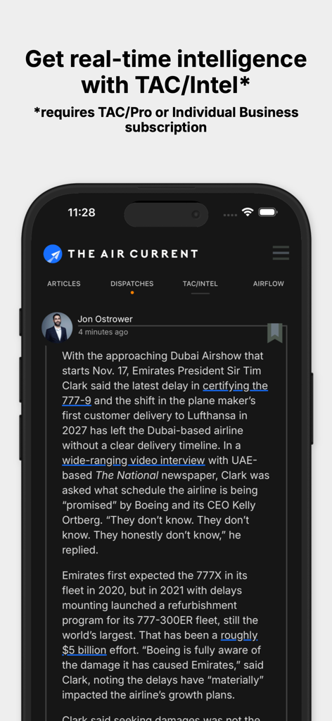 The Air Current - Aviation industry news article displayed on The Air Current mobile app