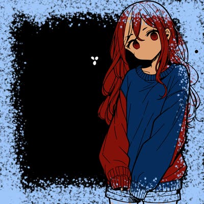 manga teen girl  in a sweater and baggy pants