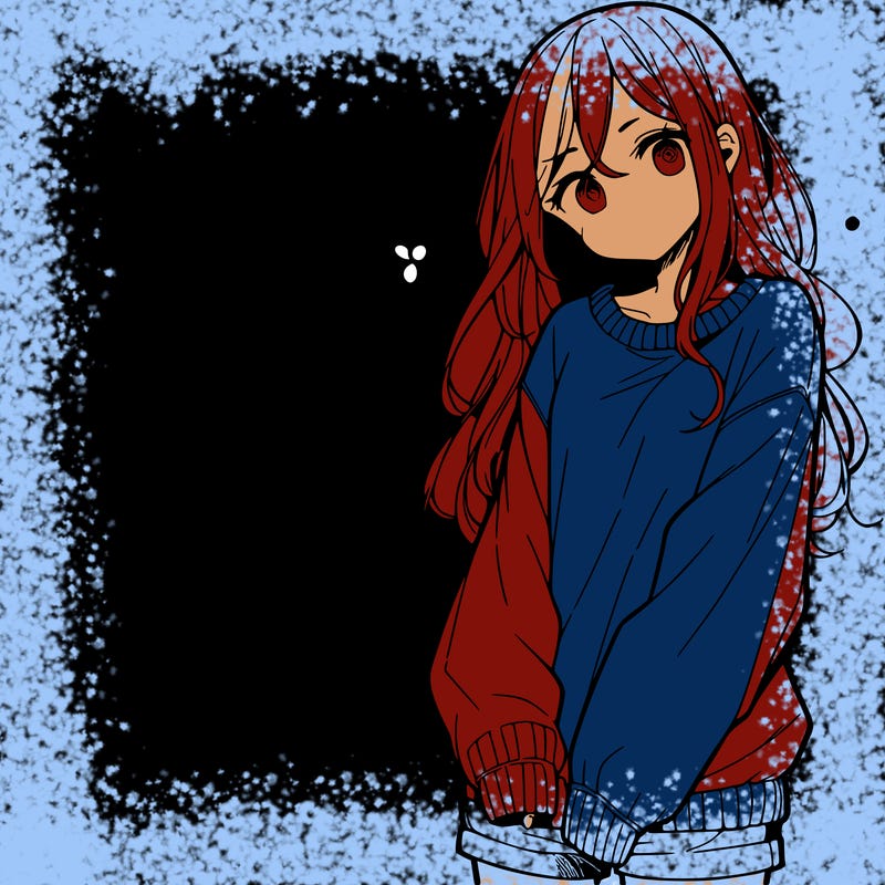 manga teen girl  in a sweater and baggy pants