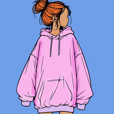 realistic girl with a oversized sweatshirt on and a bun