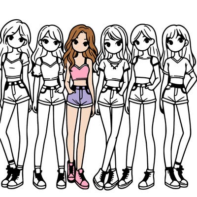 a group of girls wearing crop tops and shorts
