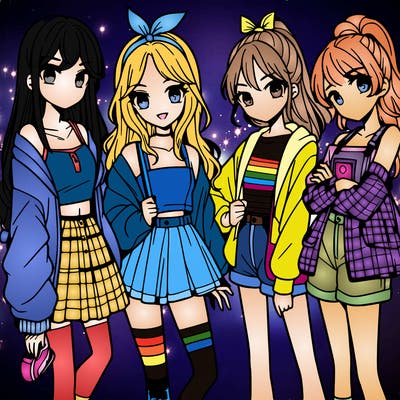 teen manga girls group of 4
