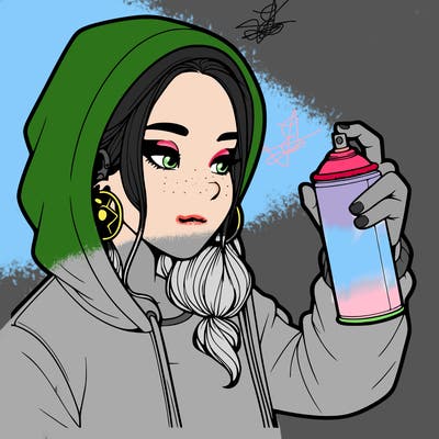 a realistic girl, spray painting