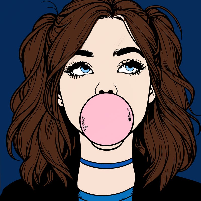 realististic girl blowing bubble -gum
