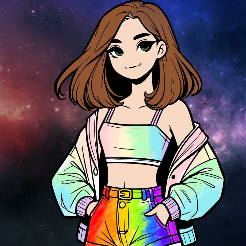 a realistic girl with a crop top and short shorts in an open jacket