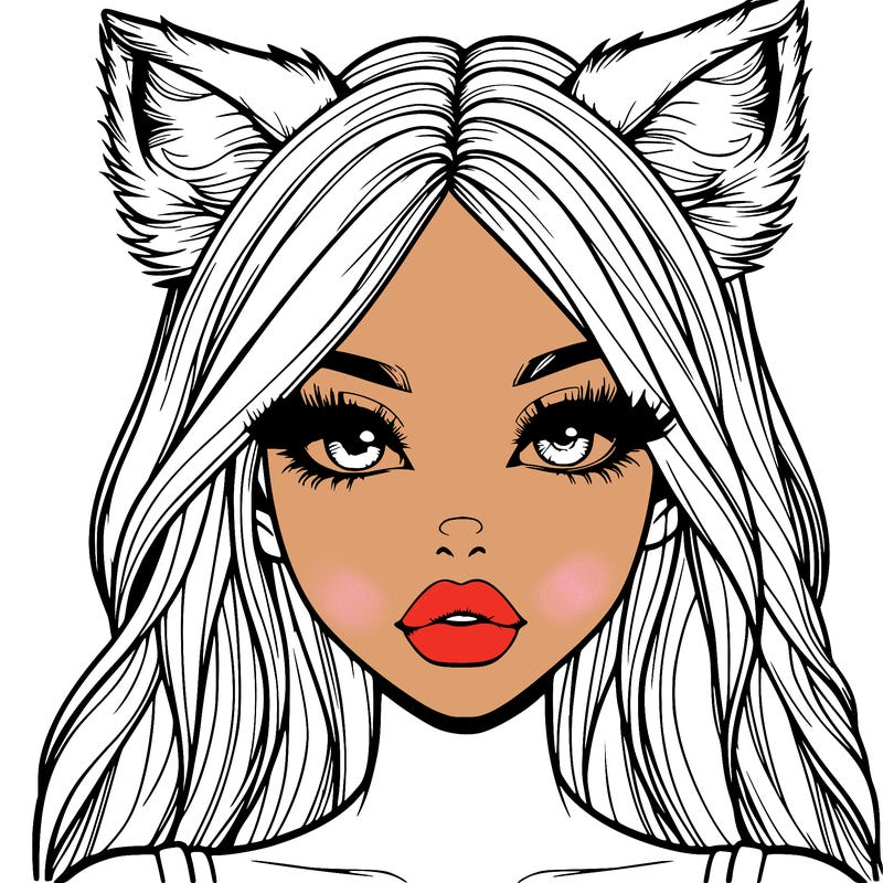 realistic girl with fox ears and realistic lips