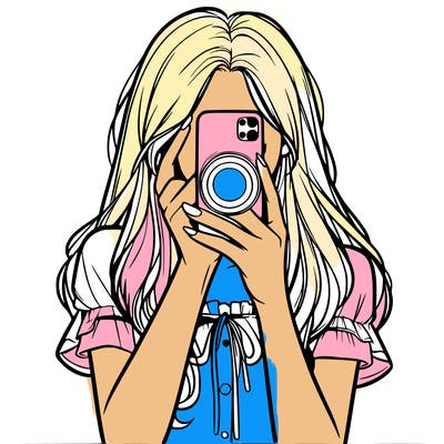 a realistic girl holding her phone taking pictures