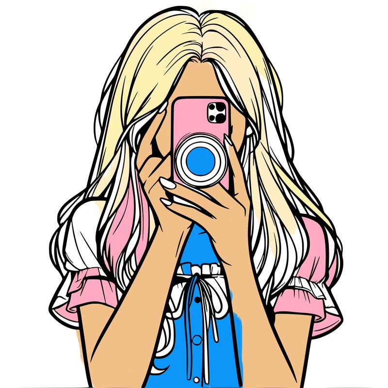 a realistic girl holding her phone taking pictures