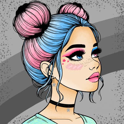 realistic girl with buns on the top of her head