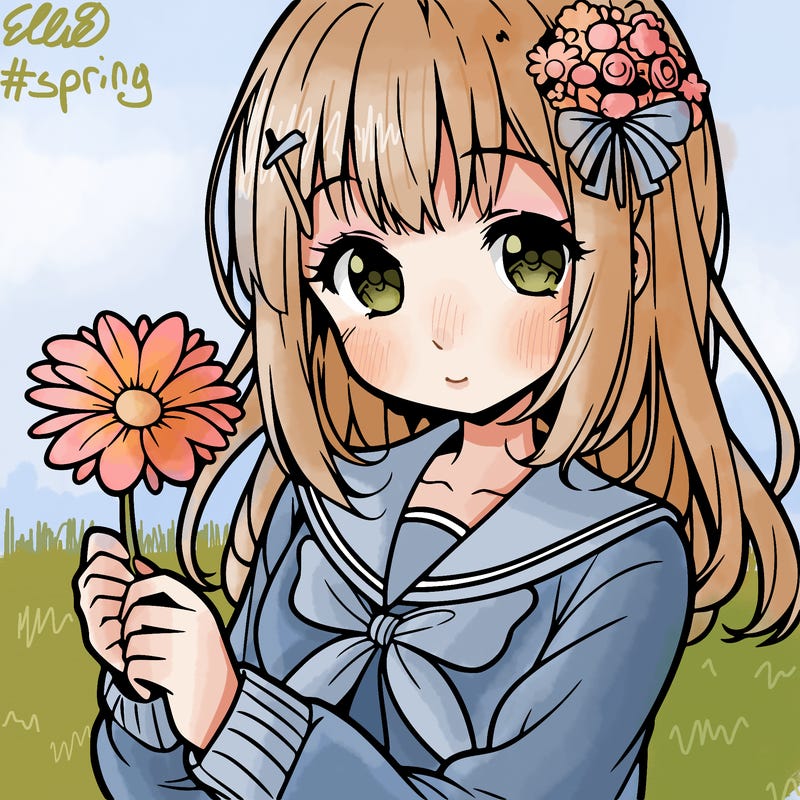 anime girl holding a flower