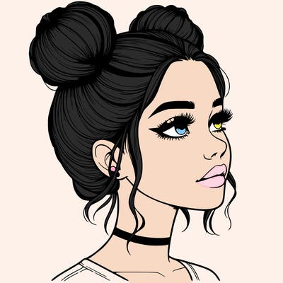 realistic girl with buns on the top of her head