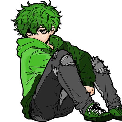 a male hoddie ripped jeans messy hair anime