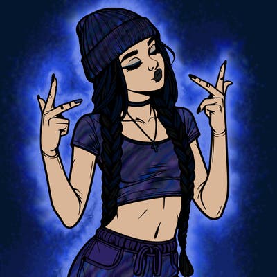 realistic teenage girl with braids and a beanie and crop top doing 🫶🏼