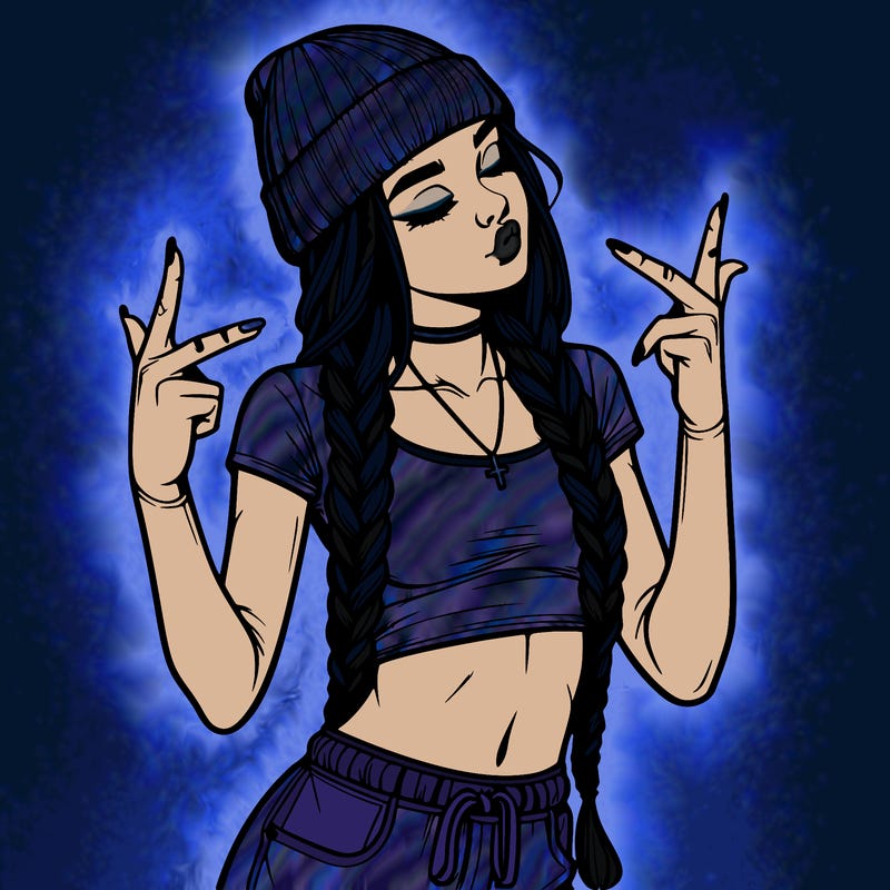 realistic teenage girl with braids and a beanie and crop top doing 🫶🏼