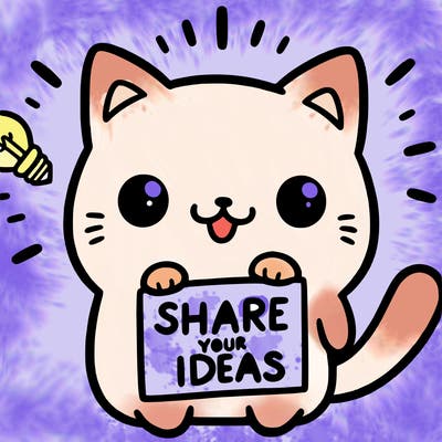 a cute cat saying share your ideas