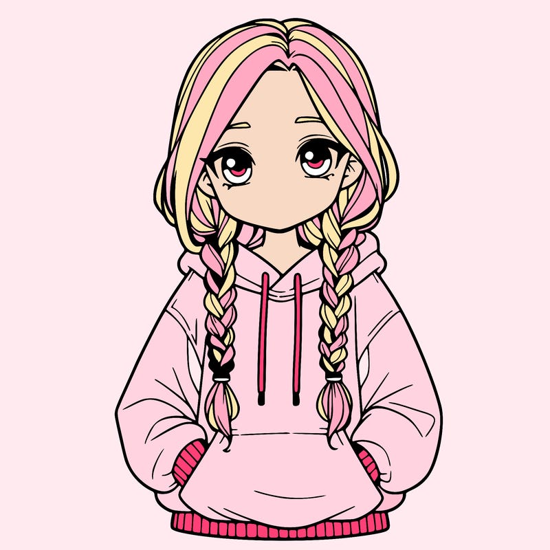 a realistic girl with a oversized hoodie and she has braids