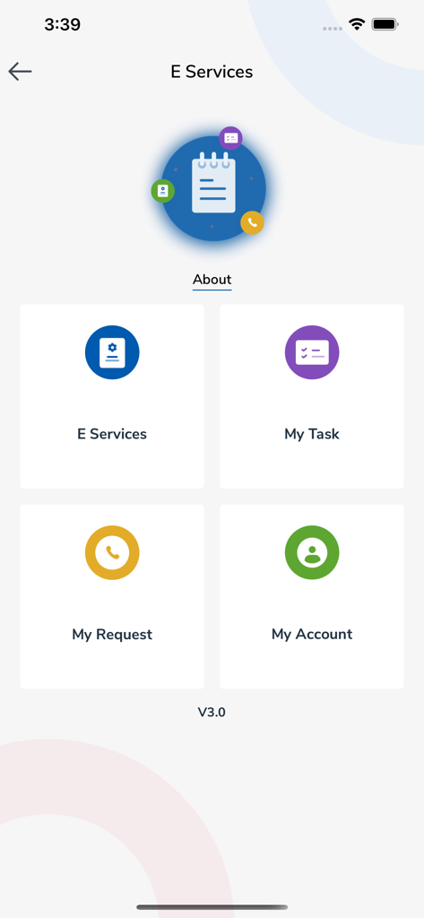 Dubai Ambulance - إسعاف دبي - Dubai Ambulance app dashboard showing E Services My Task My Request and My Account sections