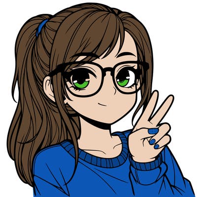 realistic girl with ponytail glasses and doing the peace
