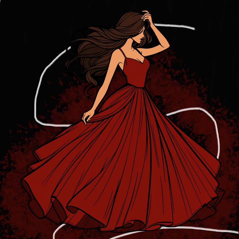 realistic woman with dress flowing in the wind