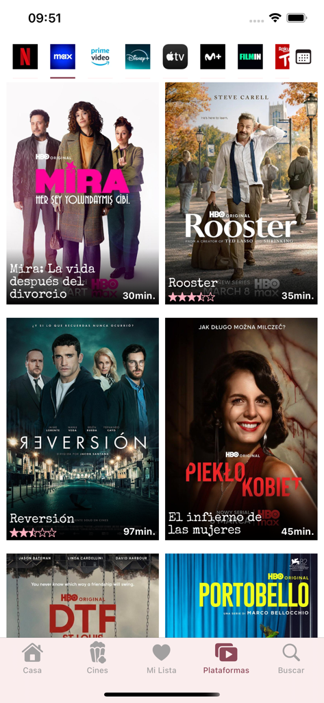 Pelis del Día - Aplicación Pelis del Dia mostrando recomendaciones de películas de varias plataformas de streaming