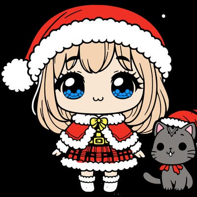 santa as a girl with a cute cat