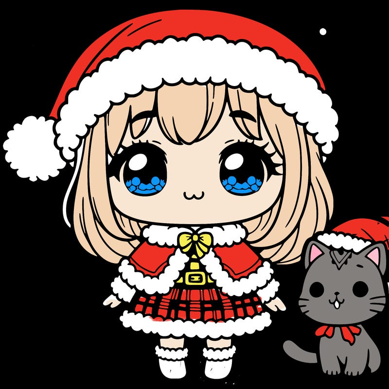 santa as a girl with a cute cat