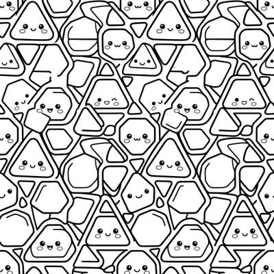 Unleash your creativity with this delightful coloring page featuring an intricate design of Kawaii polygonal patterns. Discover an enchanting world where geometric shapes come alive with adorable expressions, offering hours of engaging artistic fun.