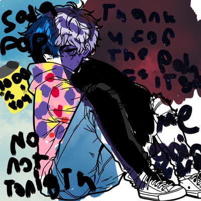 a male hoddie ripped jeans messy hair anime